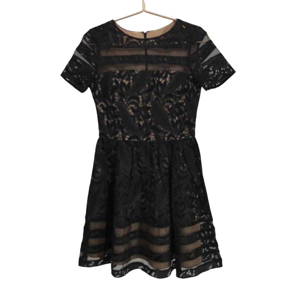Aqua Womens Black Lace Illusion Fit Flare Dress Size 2